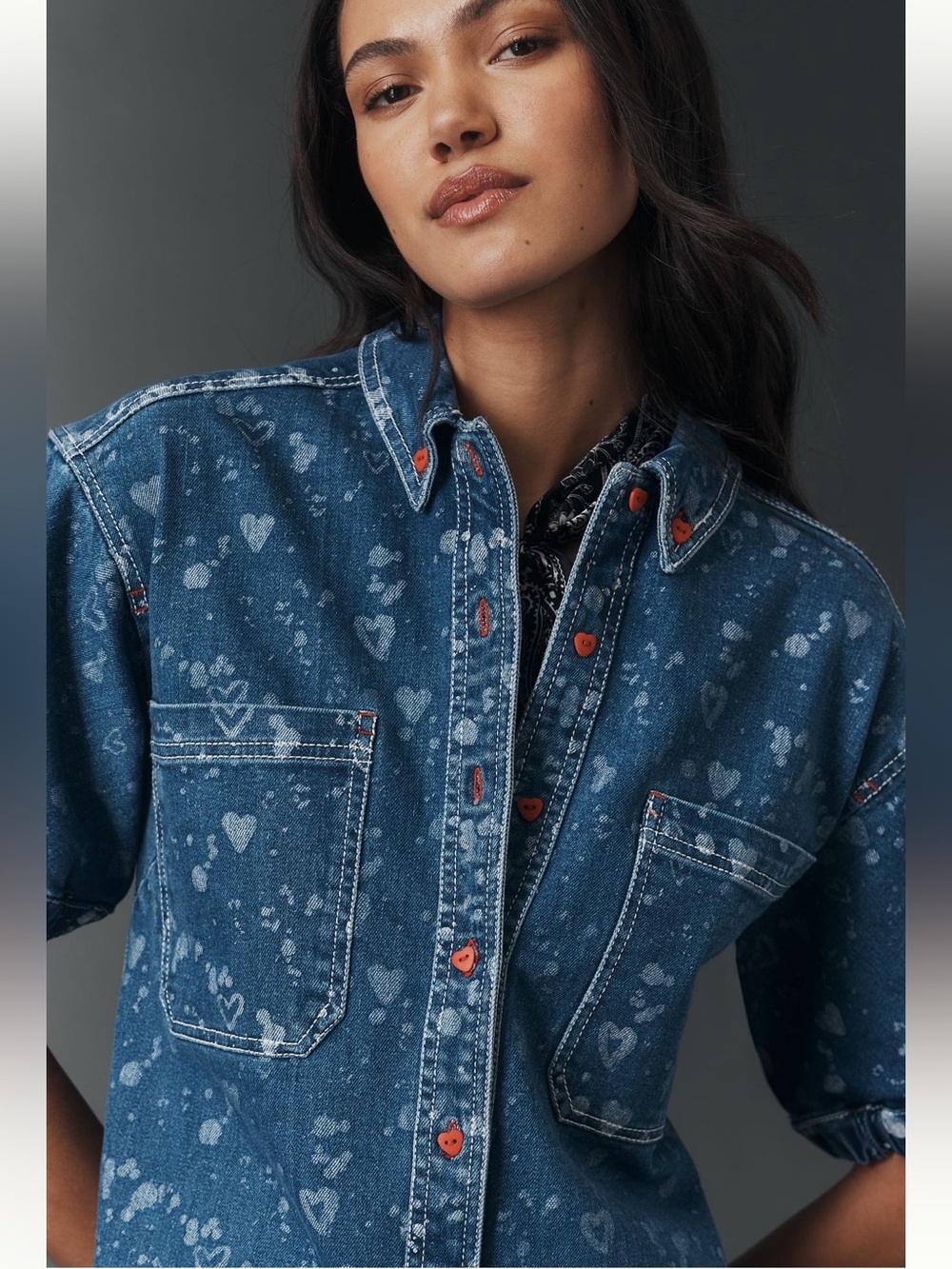 NWT Pilcro Anthropologie Buttondown Heart Denim Shift Dress Small S - Picture 3 of 5